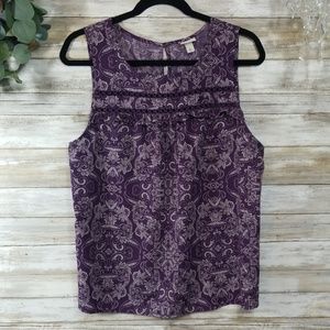 Merona Paisley Purple & White Ruffled Top Size XL